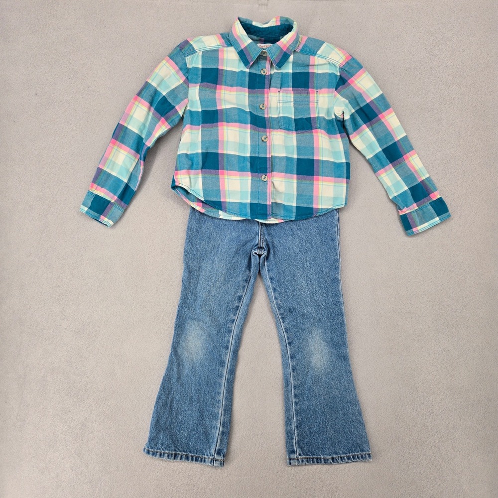 Cat & Jack & Falls Creek Kids Size 6-6X Plaid Flannel Shirt & Denim Jeans Set